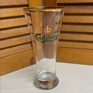 Vintage Carlsberg Beer Glass with Gold Rim